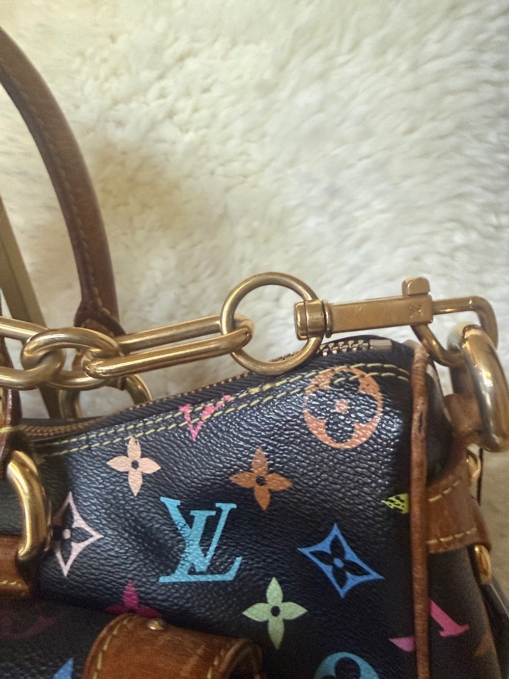 Louis Vuitton Black Multicolor Monogram Murakami Satchel with Brown Leather Rita - Picture 3 of 9